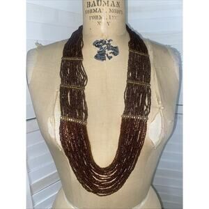 Multi Strand Brown Copper Seed Bead Bohemian Long Necklace 38”